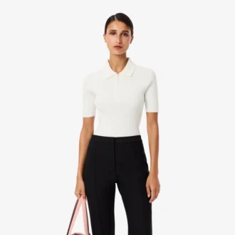 3D-geripptes Strick-Poloshirt für Damen