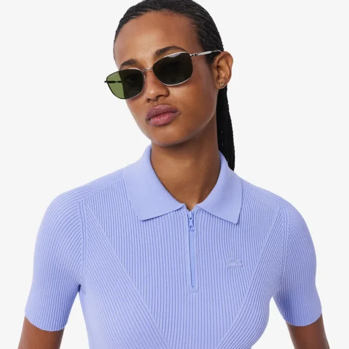 3D-geripptes Strick-Poloshirt für Damen