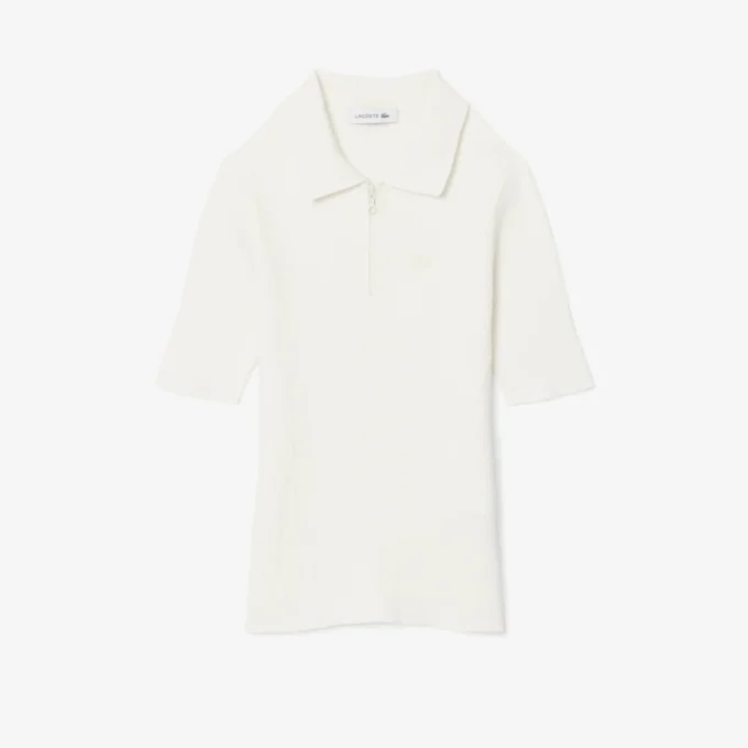 3D-geripptes Strick-Poloshirt für Damen
