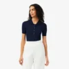 3D-Rippstrick-Poloshirt-Kragen-Pullover aus Merinowolle