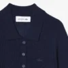 3D-Rippstrick-Poloshirt-Kragen-Pullover aus Merinowolle