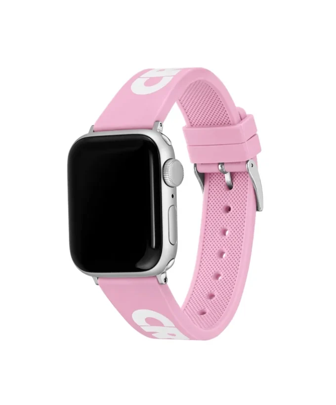 Apple Watch-Armband aus rosa Silikon mit Krokodil-Print