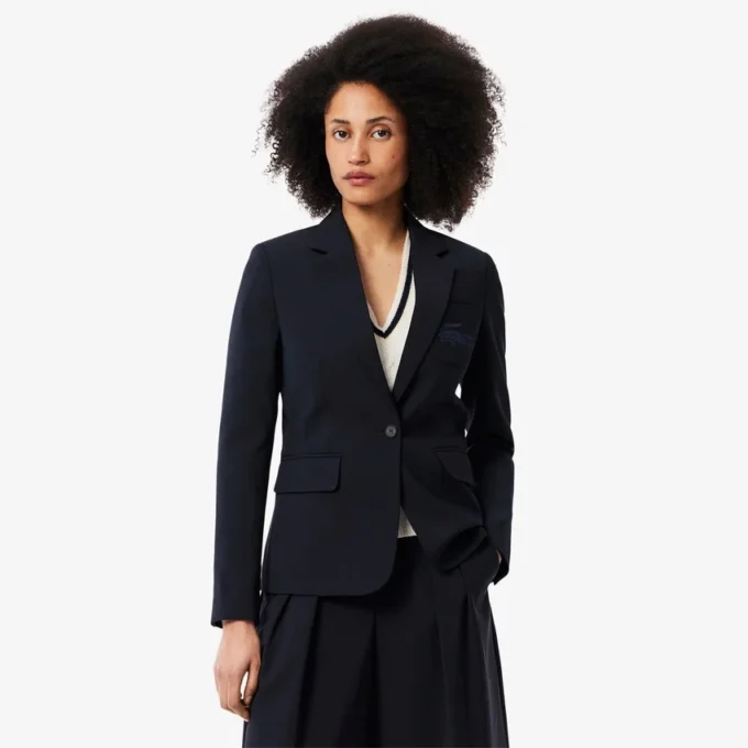 Damen-Blazer aus Wolle mit gesticktem Logo und schmaler Passform
