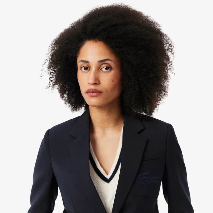 Damen-Blazer aus Wolle mit gesticktem Logo und schmaler Passform