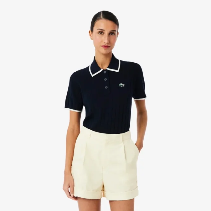 Damen-Golfpullover mit Polokragen und kurzen Ärmeln