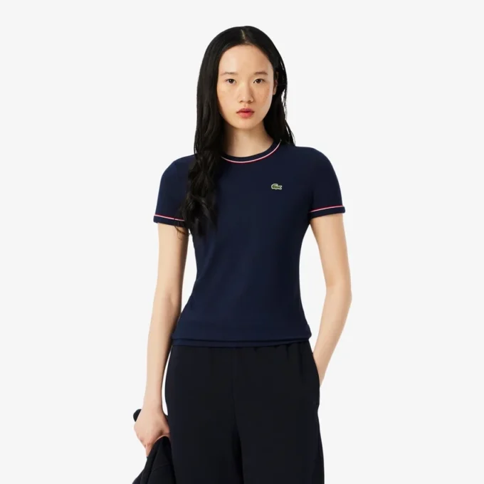 Damen-Jersey-T-Shirt mit Kontrastbesatz