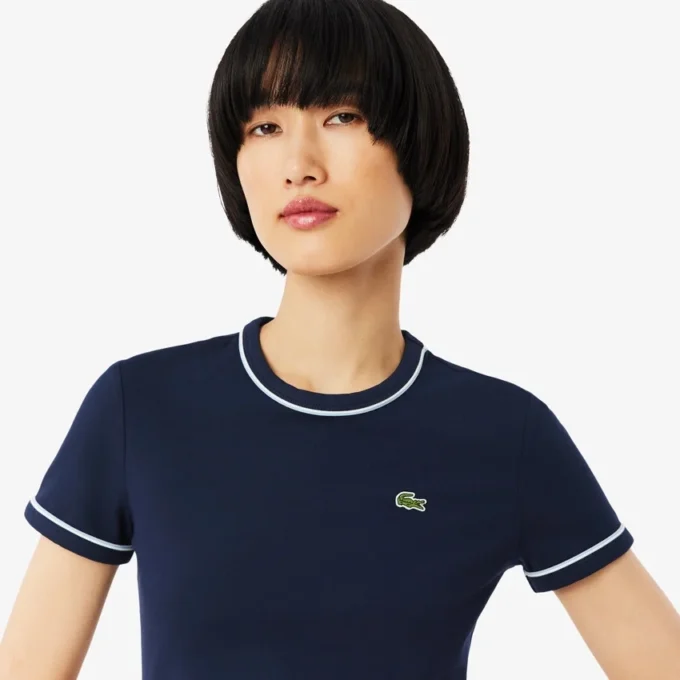Damen-Jersey-T-Shirt mit Kontrastbesatz