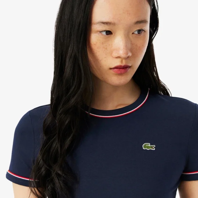 Damen-Jersey-T-Shirt mit Kontrastbesatz