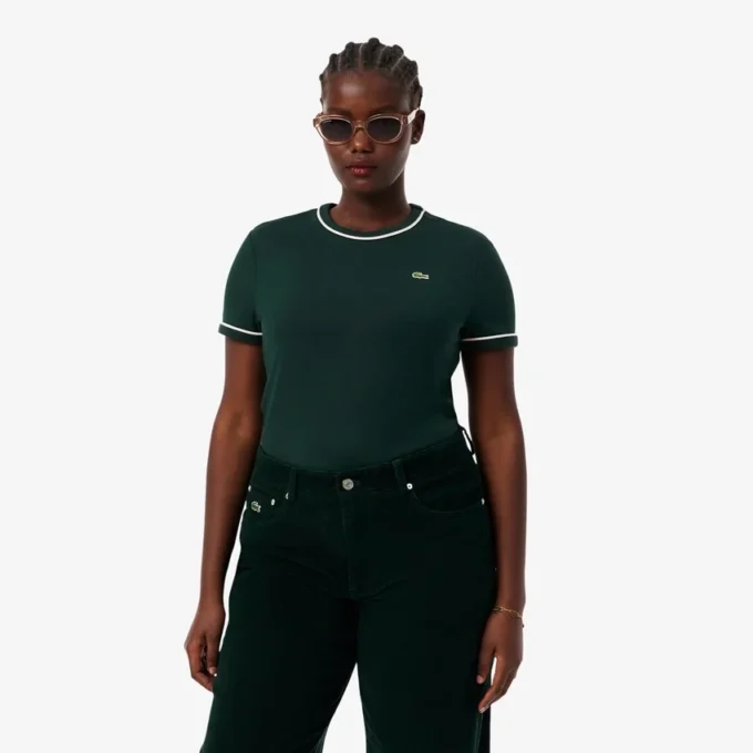 Damen-Jersey-T-Shirt mit Kontrastbesatz