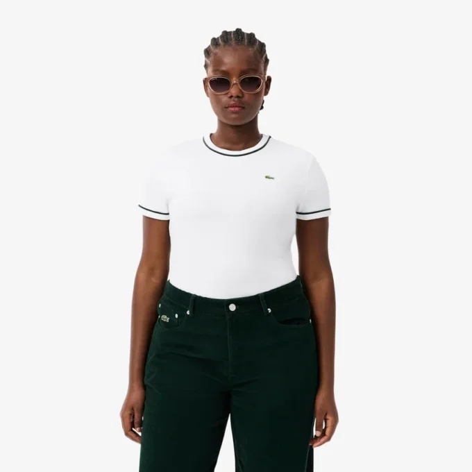 Damen-Jersey-T-Shirt mit Kontrastbesatz