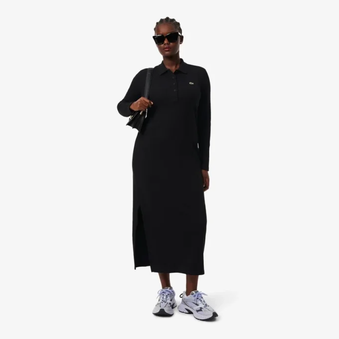 Damen-Kleid aus gerippter Baumwolle mit Polo-Kragen in Slim-Fit-Passform