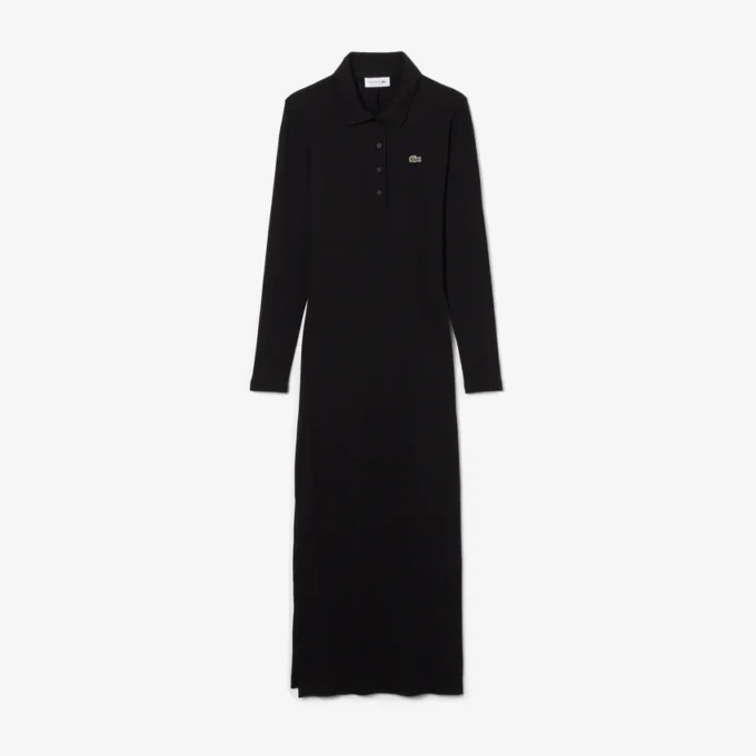 Damen-Kleid aus gerippter Baumwolle mit Polo-Kragen in Slim-Fit-Passform