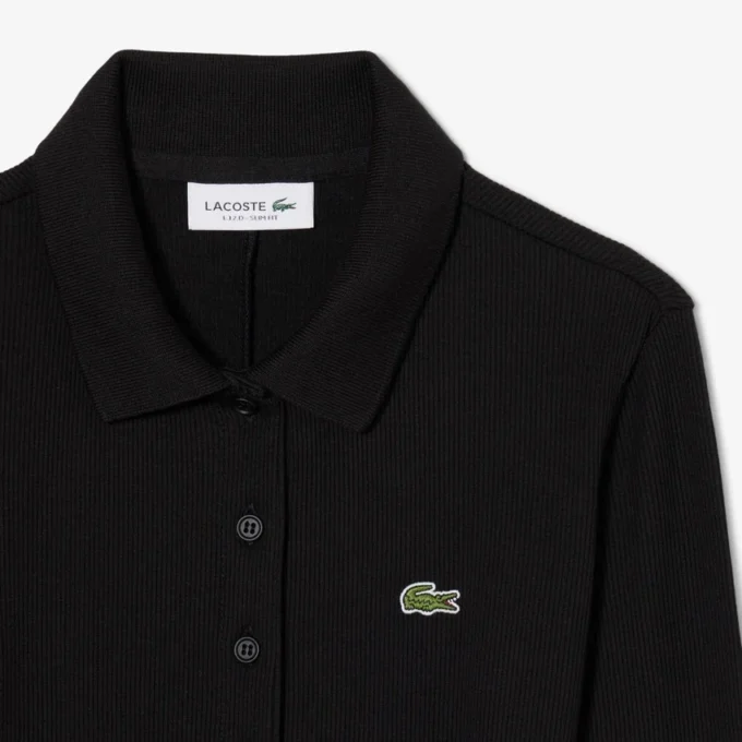 Damen-Kleid aus gerippter Baumwolle mit Polo-Kragen in Slim-Fit-Passform