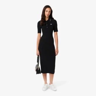 Damen-Kleid mit schmaler Passform, Diamanta-Krokodil-Logo und Polokragen
