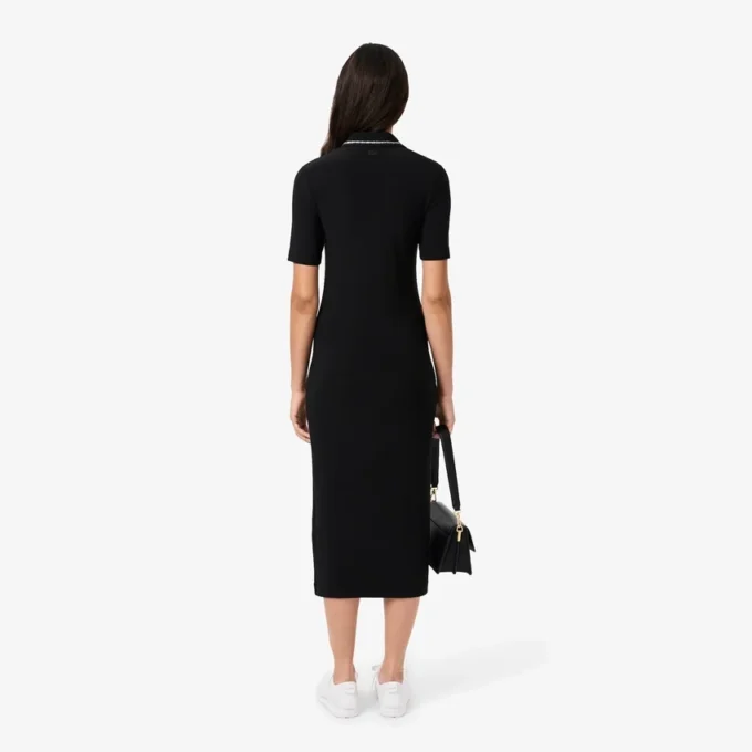 Damen-Kleid mit schmaler Passform, Diamanta-Krokodil-Logo und Polokragen