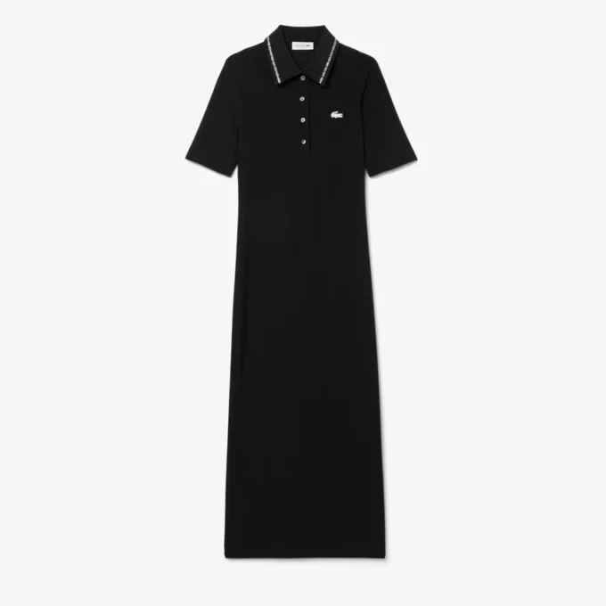 Damen-Kleid mit schmaler Passform, Diamanta-Krokodil-Logo und Polokragen