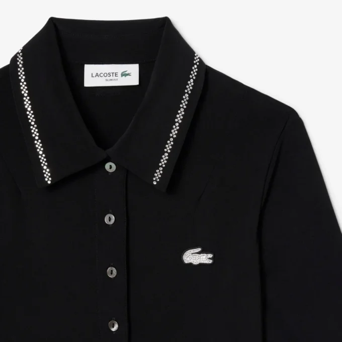 Damen-Kleid mit schmaler Passform, Diamanta-Krokodil-Logo und Polokragen