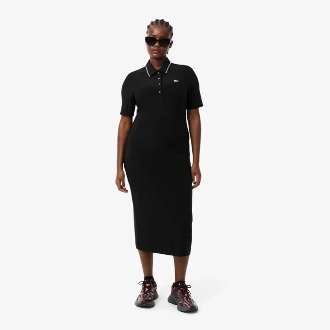 Damen-Kleid mit schmaler Passform, Diamanta-Krokodil-Logo und Polokragen