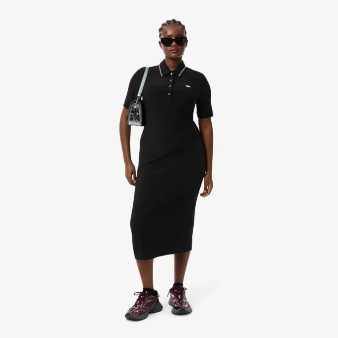 Damen-Kleid mit schmaler Passform, Diamanta-Krokodil-Logo und Polokragen
