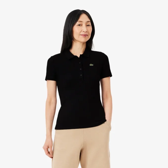 Damen-Poloshirt L.12.D Slim Fit aus gerippter Baumwolle