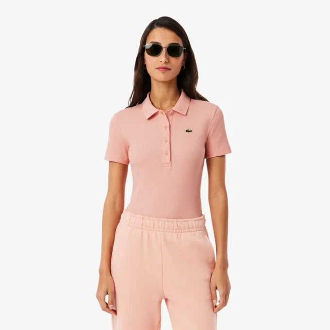 Damen-Poloshirt L.12.D Slim Fit aus gerippter Baumwolle