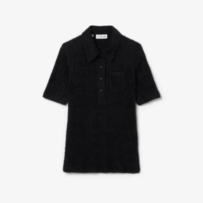 Damen-Poloshirt mit schmaler Passform aus flauschigem Rippstrick