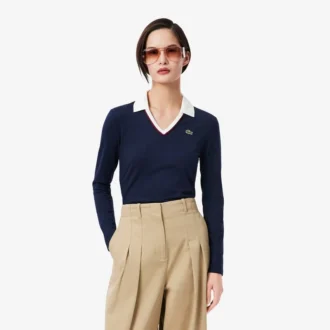 Damen-Poloshirt mit Slim-Fit-Passform und Zierdetails, langärmelig