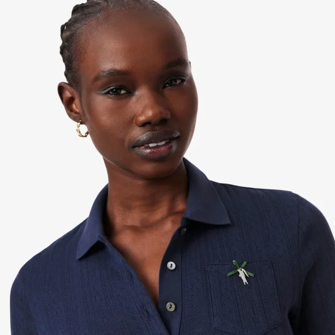 Damen-Poloshirt „Slim Fit Pointelle“ mit L.12.D-Logo