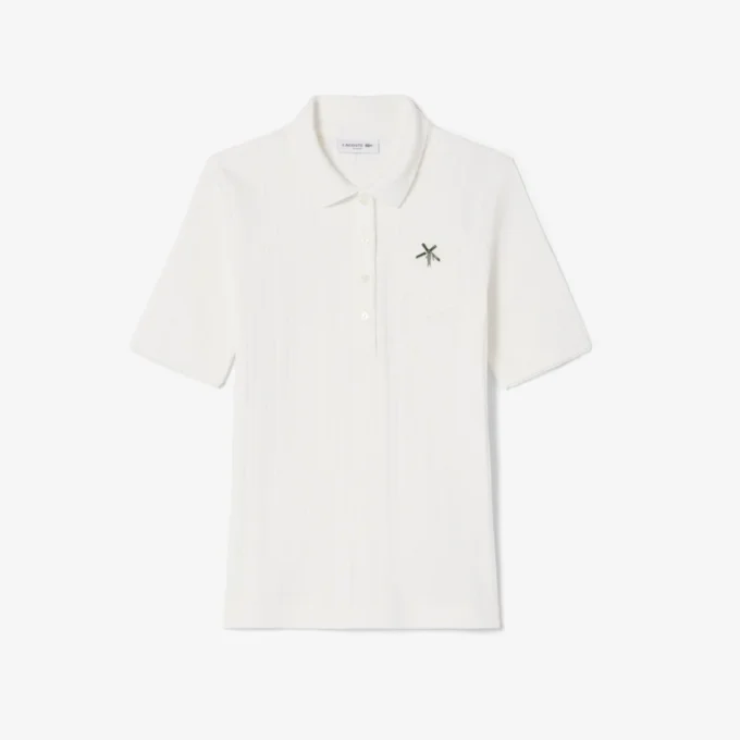 Damen-Poloshirt „Slim Fit Pointelle“ mit L.12.D-Logo