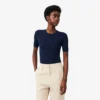 Damen-Pullover aus Merinowolle mit geripptem Strick und kurzen Ärmeln