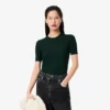 Damen-Pullover aus Merinowolle mit geripptem Strick und kurzen Ärmeln