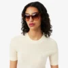 Damen-Pullover aus Merinowolle mit geripptem Strick und kurzen Ärmeln