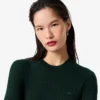 Damen-Pullover aus Merinowolle mit geripptem Strick und kurzen Ärmeln