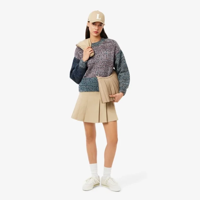 Damen-Pullover aus Woll-Blend mit Rollkragen und Zopfmuster
