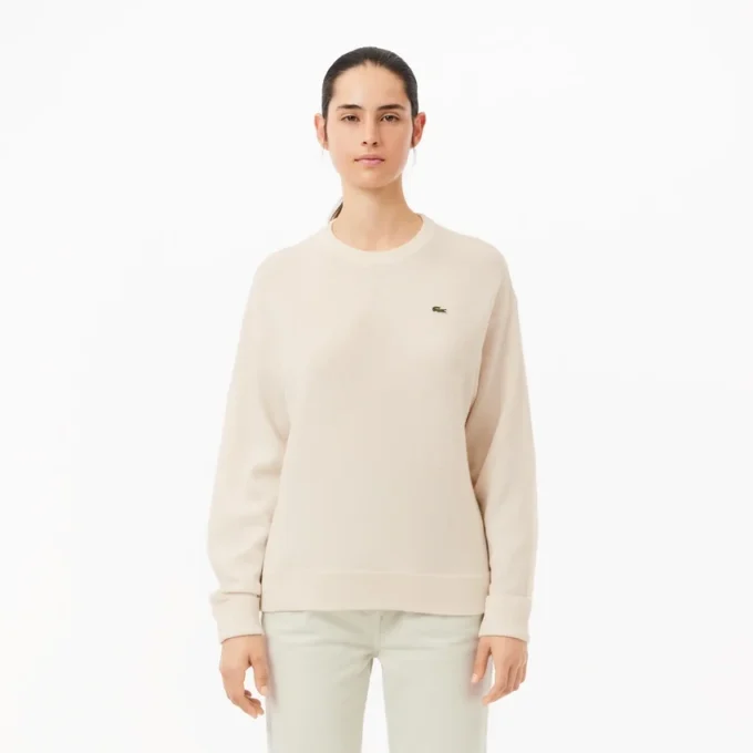 Damen-Pullover aus Wolle mit Moosmaschenmuster in Relaxed Fit