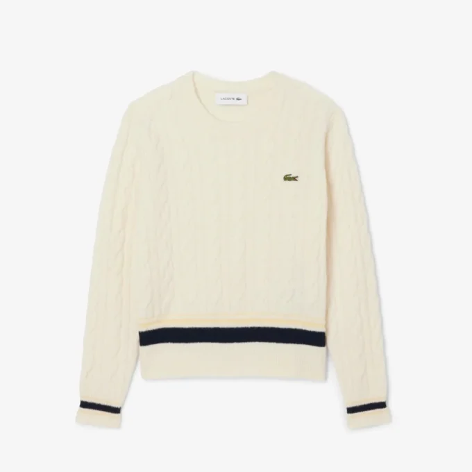 Damen-Pullover aus Wolle mit Zopfmuster