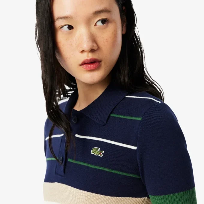 Damen-Pullover mit gestreiftem Poloshirt-Kragen, hergestellt in Frankreich