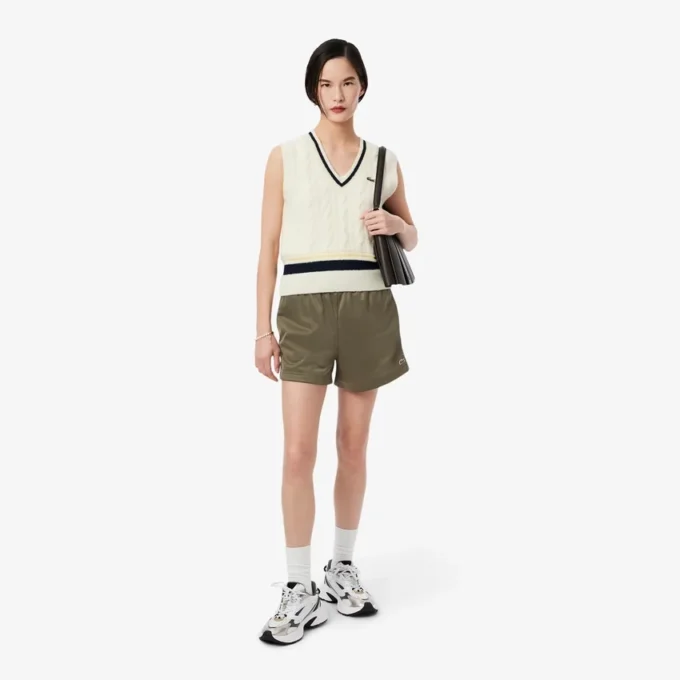 Damen-Shorts aus Satin-Jersey mit Pointelle-Streifen
