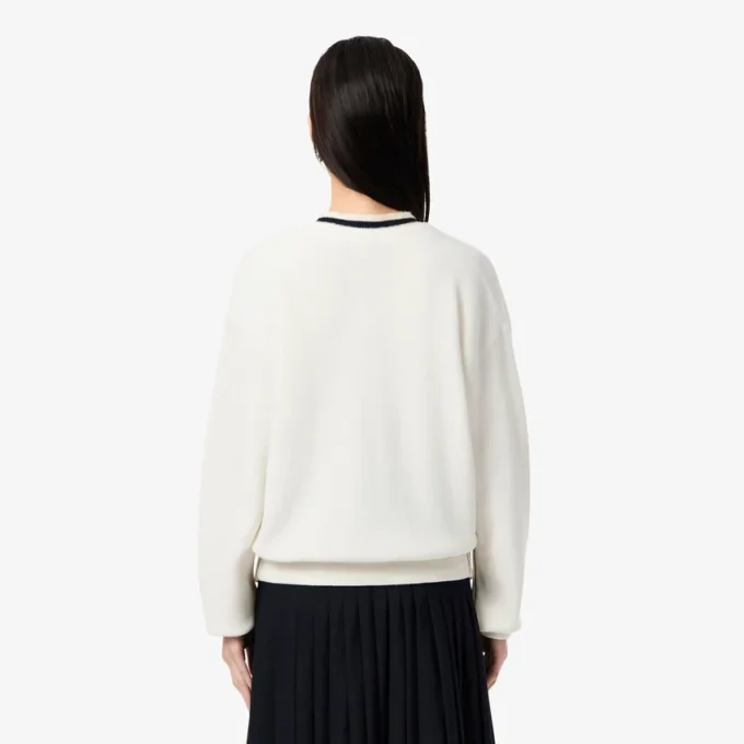 Damen-Strickjacke aus Baumwolle mit V-Ausschnitt und Moosmaschenmuster