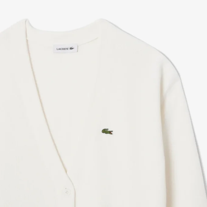 Damen-Strickjacke aus Baumwolle mit V-Ausschnitt und Moosmaschenmuster
