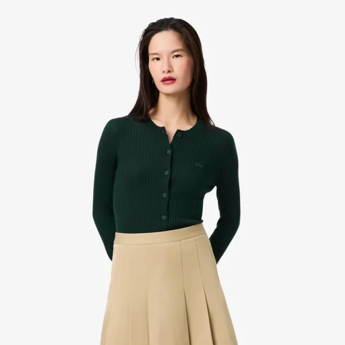 Damen-Strickjacke aus Merinowolle mit Rippstrick