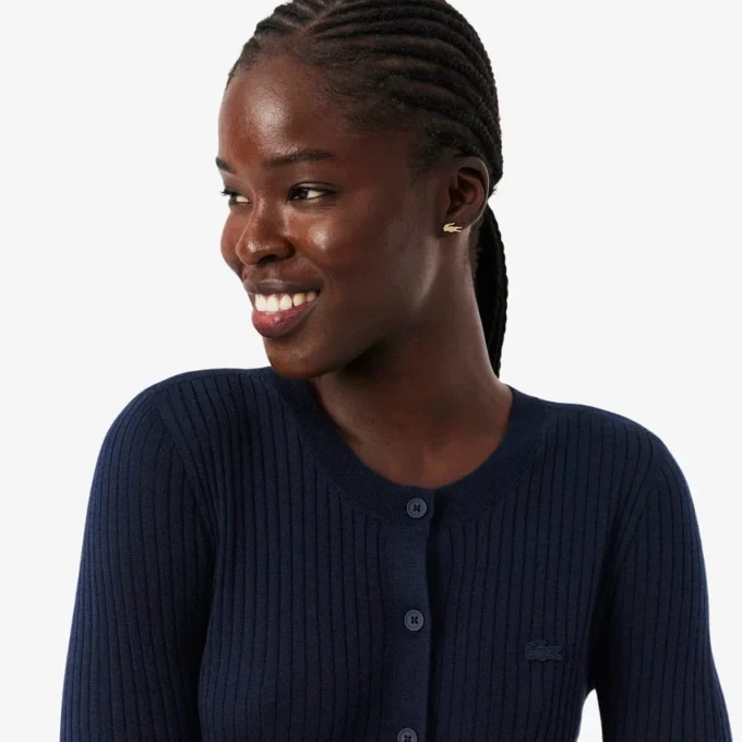 Damen-Strickjacke aus Merinowolle mit Rippstrick