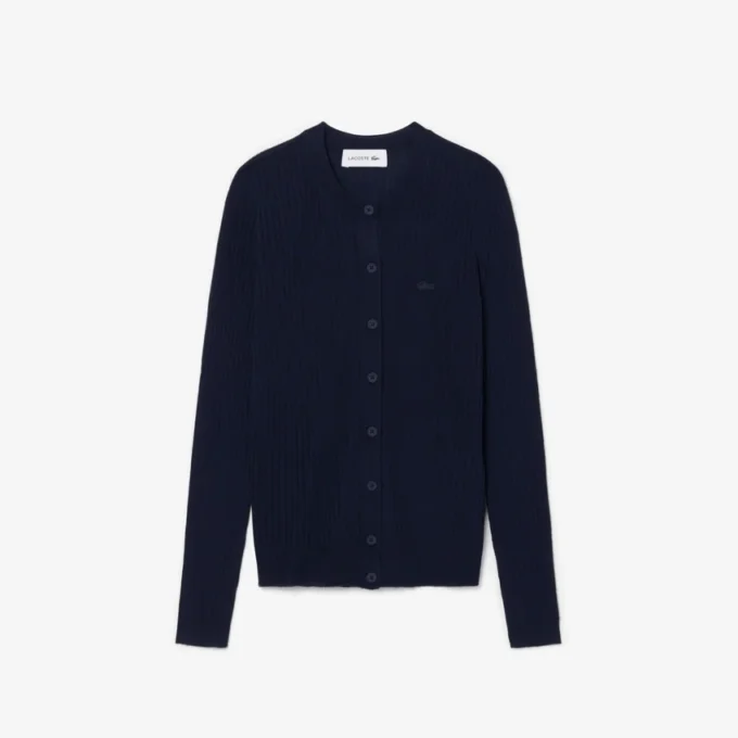 Damen-Strickjacke aus Merinowolle mit Rippstrick