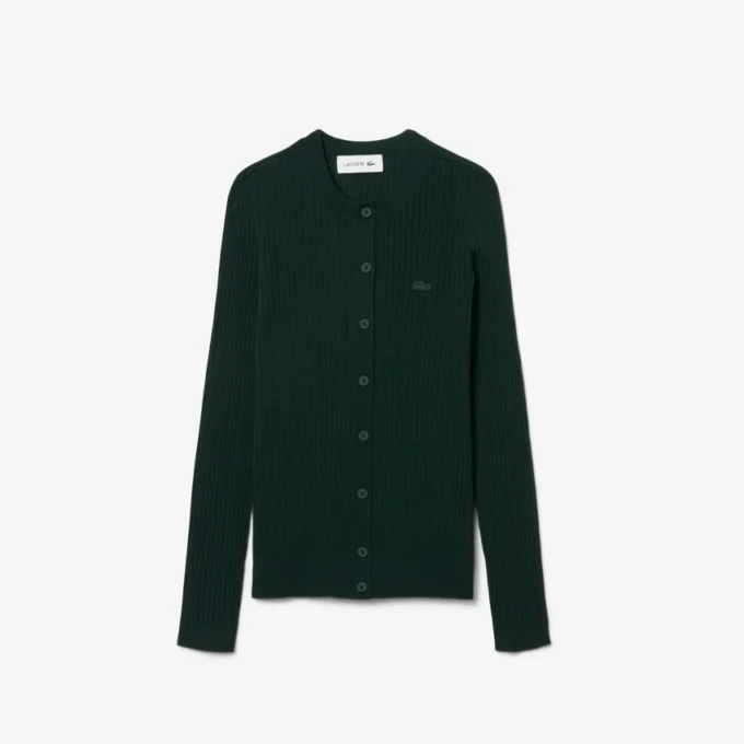 Damen-Strickjacke aus Merinowolle mit Rippstrick