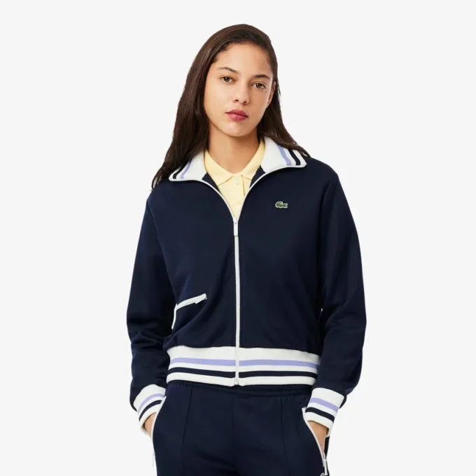 Damen-Sweatshirt mit Reißverschluss und Streifenakzenten
