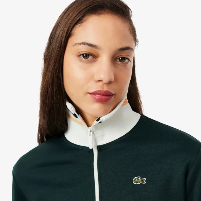 Damen-Sweatshirt mit Reißverschluss und Streifenakzenten