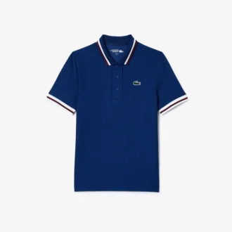Damen-Tennis-Poloshirt mit UV-Schutz und gestreiftem Kragen