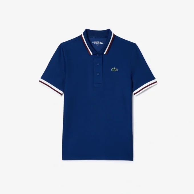 Damen-Tennis-Poloshirt mit UV-Schutz und gestreiftem Kragen