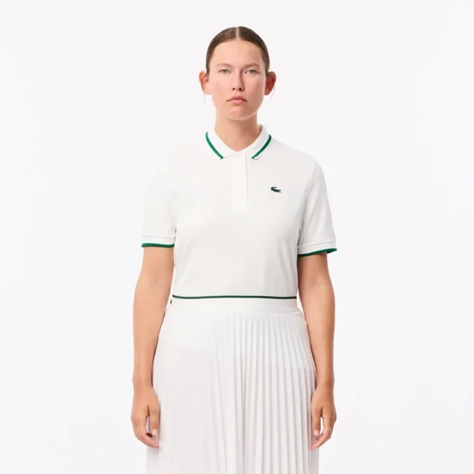 Damen-Tennis-Poloshirt mit UV-Schutz und gestreiftem Kragen