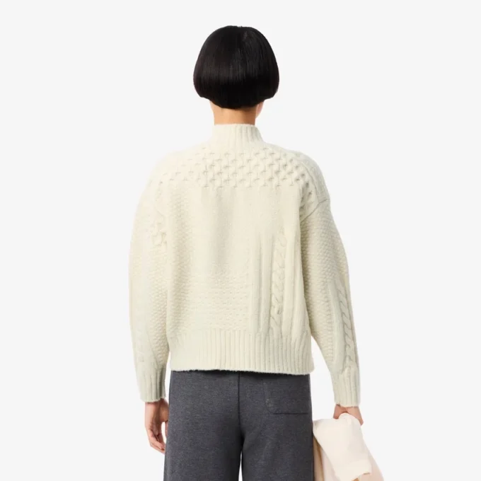 Damen-Wollpullover mit Patchwork-Effekt und hohem Kragen